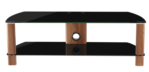 [ADCE1200-BLK] Alphason Century TV Stand 1200mm, Up to 55″ – Walnut & Black Glass