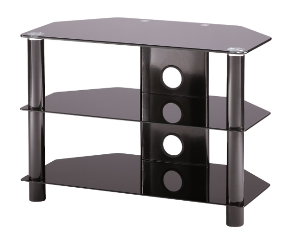 [ESS800/3-BLK1/1] Alphason Essentials 800mm, Up to 36″ – Black Glass TV Stand