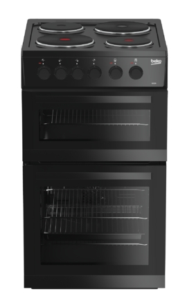 [KD533AK] Beko Black 50cm Twin Cavity Solid Plate Cooker