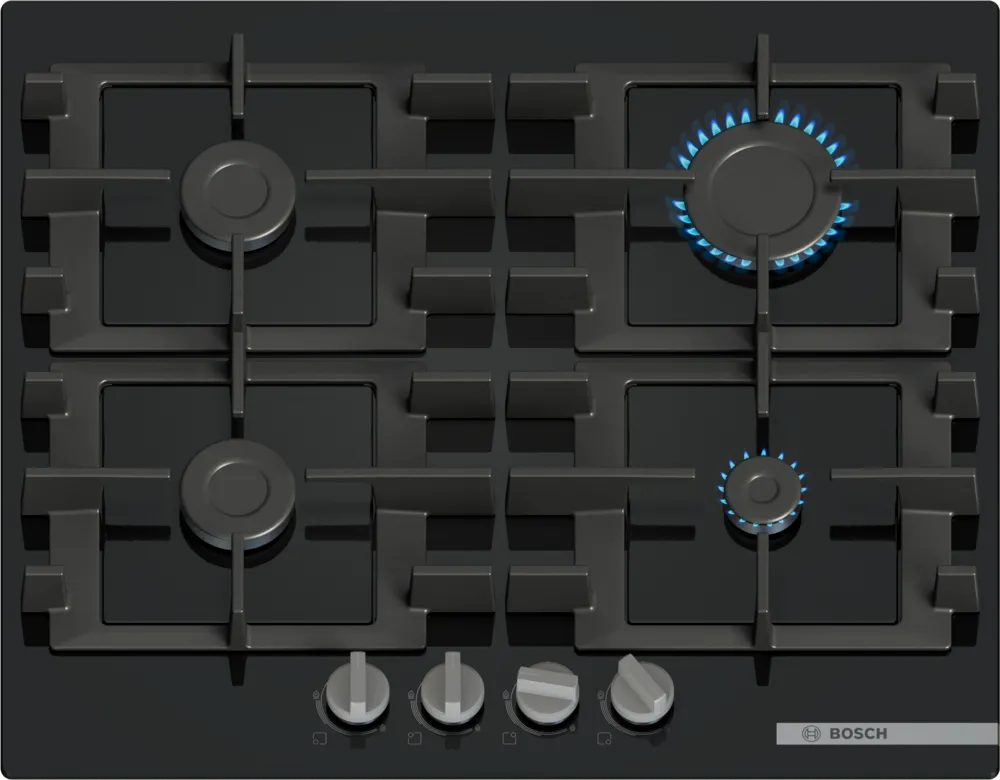 Bosch Black 4 Ring Gas on Glass Hob
