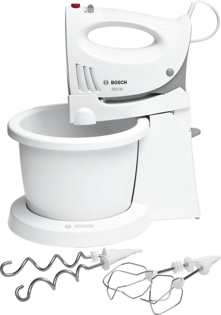 [MFQ3555GB] Bosch CleverMixx 350w Hand Mixer c/w Stand & Bowl | White