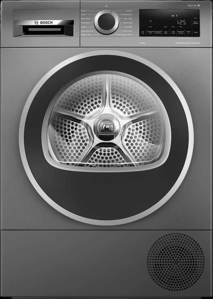 [WQG245R9GB] Bosch Silver 9kg Heat Pump Tumble Dryer | 5 Year