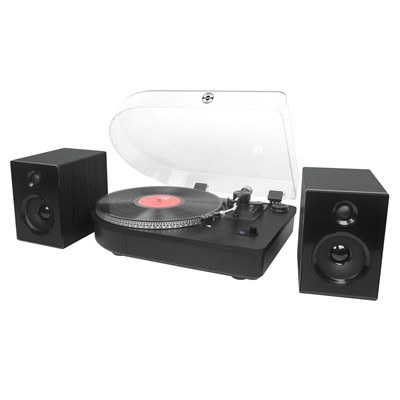 [Camden 2 BLK] Camden Turntable Record Player | Black with speakers