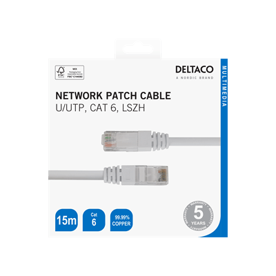 [TP615VR] DeltaCo 15 Metre Cat6 Network Patch Cable | White