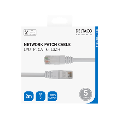 [TP62VR] DeltaCo 2 Metre Cat6 Network Patch Cable | White