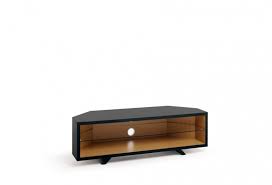 Dual corner TV stand Satin Black & Light Oak