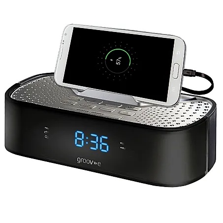 [GV-SP406-BK] Groov-e Alarm Clock Radio c/w USB Charging | Black
