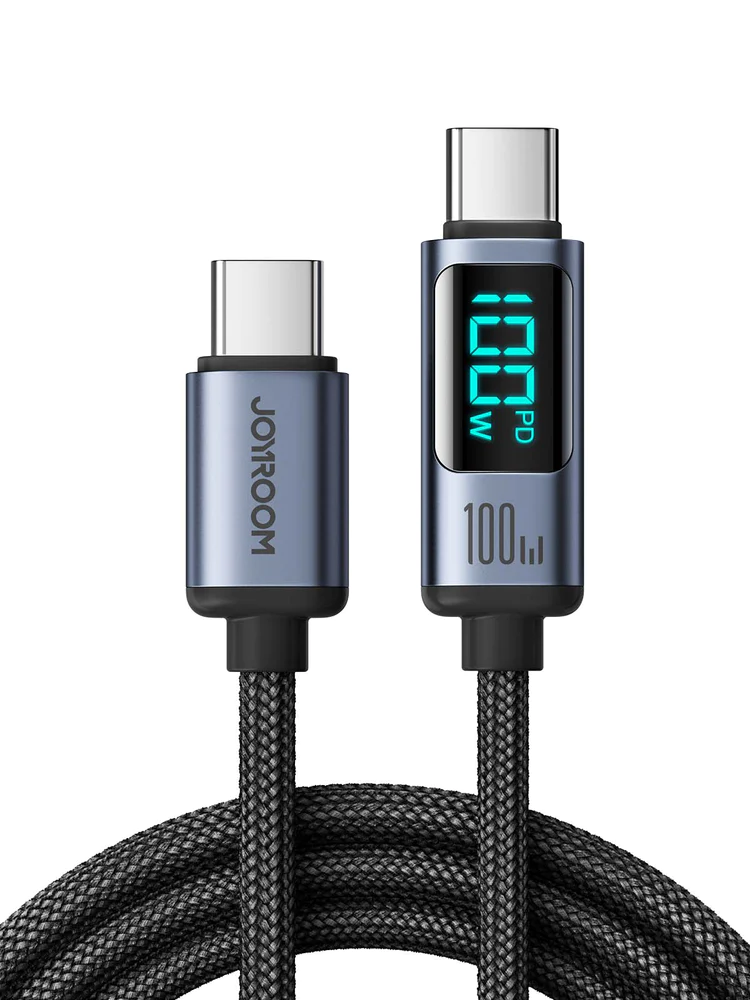 [S-CC100A16-B] JoyRoom 100w Type-C to Type-C Digital Display Fast Charging Data Cable | 1.2Mt Black