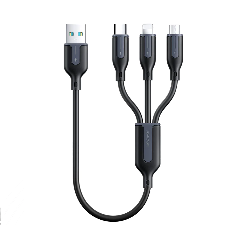 [HL-1T3018A18-B] JoyRoom 3.5A USB-A 3-In-1 Fast Charging Data Cable | 1.2Mt Black