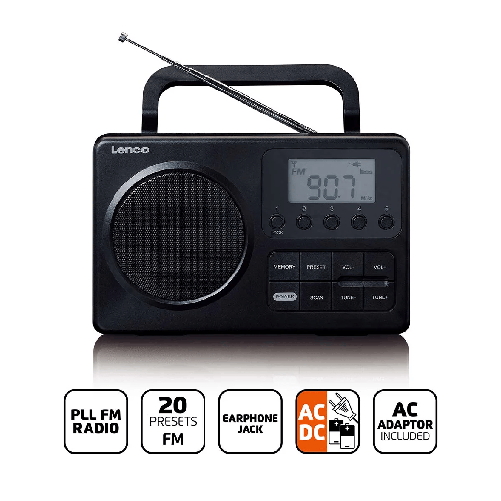 [MPR-035BLK] Lenco Compact Portable FM Radio with LCD Display | Black