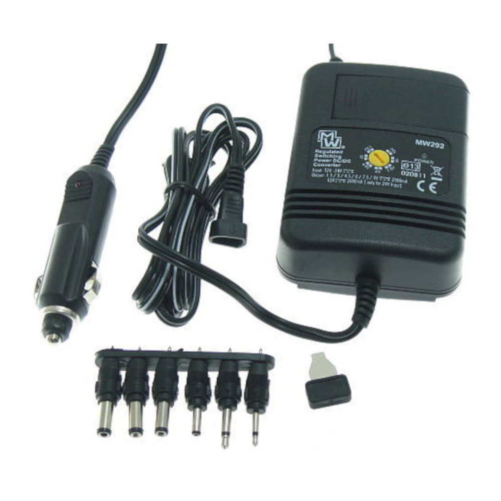 [MW292] Minwa Car Charger, 12 / 24V dc Input, 1.5 to 12V dc Output Plug In, 2A