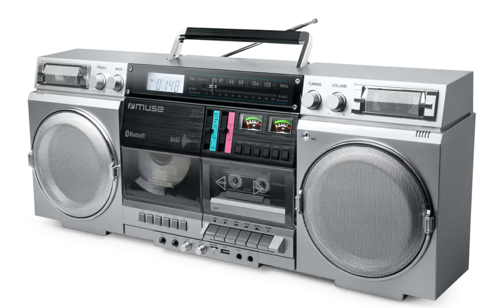 [M-380GBS] Muse Radio Ghetto Blaster | CD, MP3, Bluetooth, Cassette | Silver