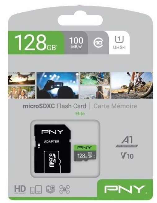 PNY 128Gb MicroSD Premium Memory Card + Adaptor | Up to 100MB/S