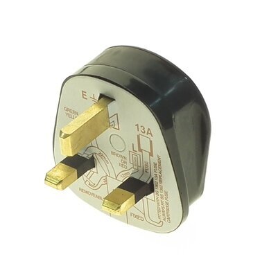 [7052] Powermaster 13A Black Rubberised 3 Pin Plugtop PT13R