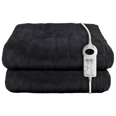 [RHHT1004BLA] Russell Hobbs Heated Blanket Throw | Black Microfleece