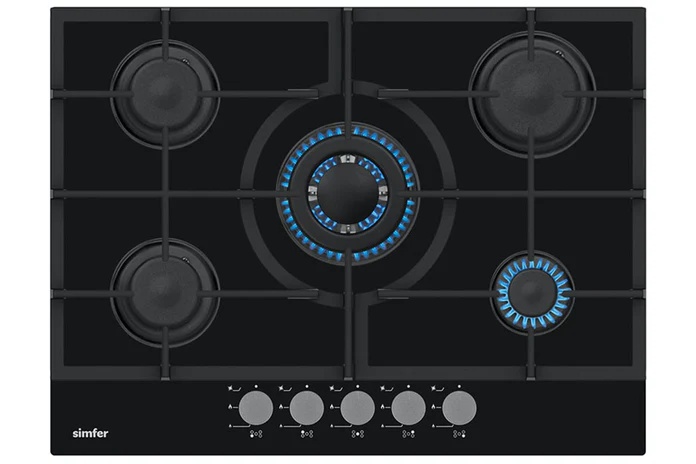 [SIMH7G] Simfer Black 70cm Gas on Glass 5 Ring Hob (LPG Convertable)