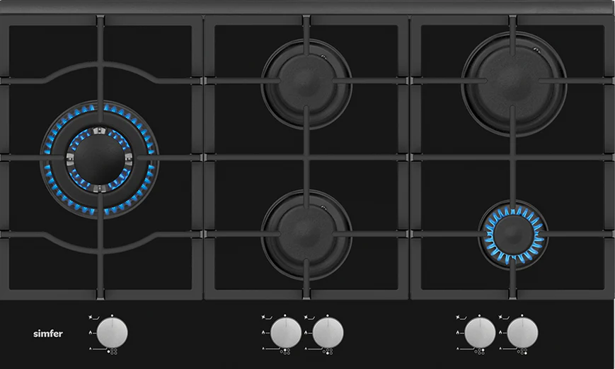 [SIMH9G] Simfer Black 90cm Gas on Glass 5 Ring Hob (LPG Convertable)