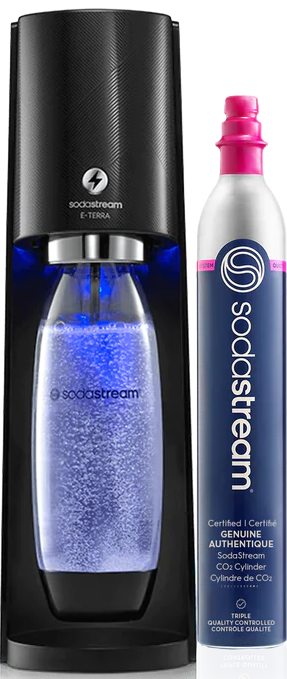 [1012911441] SodaStream E-Terra Sparkling Carbonator Black | Gas & Bottle Bundle