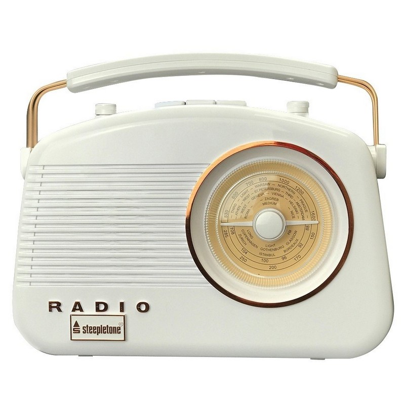 [BrightonWC] Steepletone Brighton Portable Retro Radio | White Copper