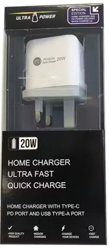 [AC0220] UltraPower White 20w PD Charger | USB & Type C