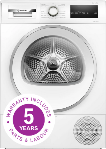 [WTH85224GB] Bosch Series4 White 8kg Heat Pump Tumble Dryer | 5 Year Warranty