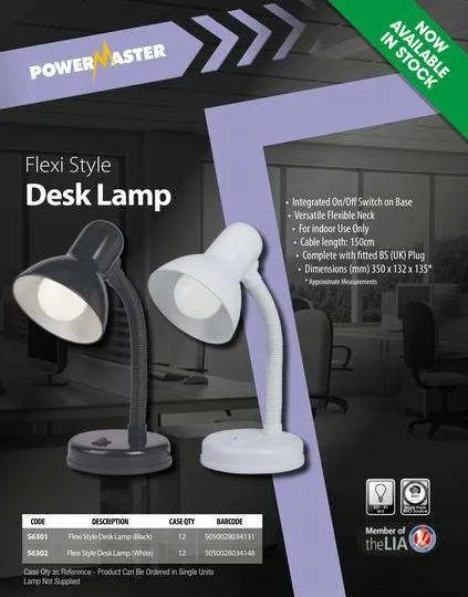 Powermaster Desk Lamp Black S6301