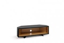 Dual corner TV stand Satin Black & Light Oak
